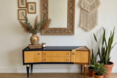 Vente avec paiement en ligne: Enfilade années 60 bleu marine terracotta doré