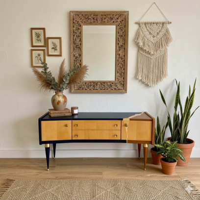 Vente avec paiement en ligne: Enfilade années 60 bleu marine terracotta doré