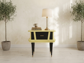 Vente avec paiement en ligne: Chevet vintage années 50/60 jaune noir relooké "Abeille"
