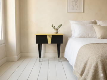 Vente avec paiement en ligne: Table de chevet vintage années 50/60 jaune-noir "Bourdon"