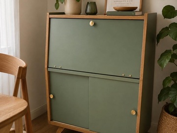 Vente avec paiement en ligne: Secrétaire Scandinave Vert Vintage à Pieds Compas