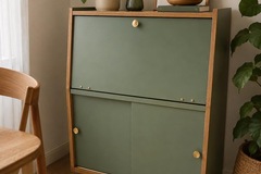 Vente avec paiement en ligne: Secrétaire Scandinave Vert Vintage à Pieds Compas