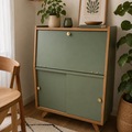 Vente avec paiement en ligne: Secrétaire Scandinave Vert Vintage à Pieds Compas