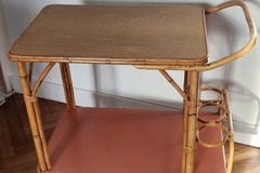 Vente avec paiement en ligne: Desserte roulante bar rotin bambou terracotta