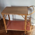 Vente avec paiement en ligne: Desserte roulante bar rotin bambou terracotta