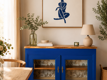 Vente avec paiement en ligne: Buffet Bas Vitré Bleu Klein Bois Naturel
