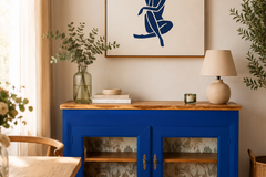 Vente avec paiement en ligne: Buffet Bas Vitré Bleu Klein Bois Naturel