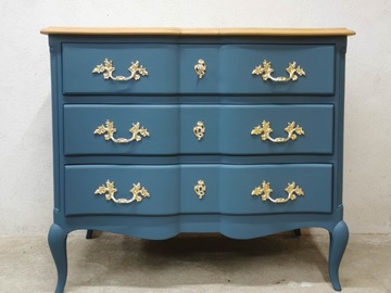 Vente avec paiement en ligne: Commode merisier vintage rénovée 3 tiroirs laiton