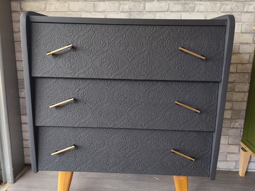 Vente avec paiement en ligne: Commode vintage noire pieds compas années 70