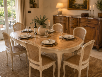 Vente avec paiement en ligne: Table à manger Louis XV à rallonges