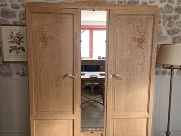 Vente avec paiement en ligne: Armoire Penderie Art Déco Chêne Massif Restaurée