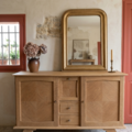 Vente avec paiement en ligne: Enfilade vintage 50/60 en chêne massif marquetée