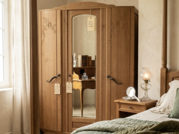 Vente avec paiement en ligne: Armoire Art Déco chêne massif miroir biseauté