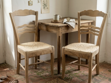 Vente avec paiement en ligne: Lot 2 chaises bois rénovées assise perforée