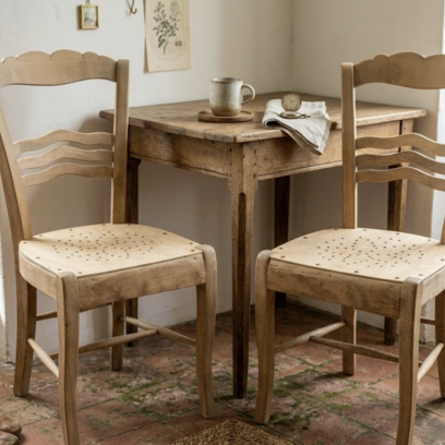 Vente avec paiement en ligne: Lot 2 chaises bois rénovées assise perforée