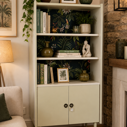 Vente avec paiement en ligne: Bibliothèque Vintage Peinte Vert Amazonie Chic