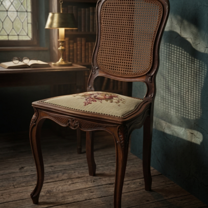 Vente avec paiement en ligne: Chaise Louis XV cannée en noyer massif
