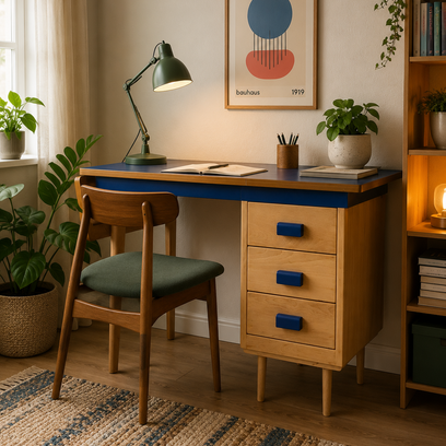 Vente avec paiement en ligne: Bureau vintage années 70 bicolore 3 tiroirs