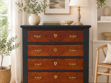 Vente avec paiement en ligne: Commode ancienne bois noir mat 4 tiroirs