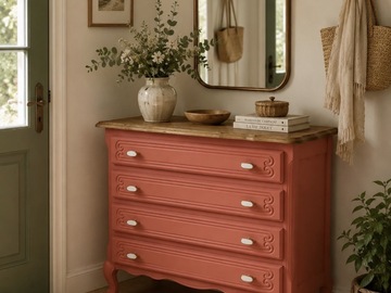 Commode relookée pêche cancan plateau bois clair
