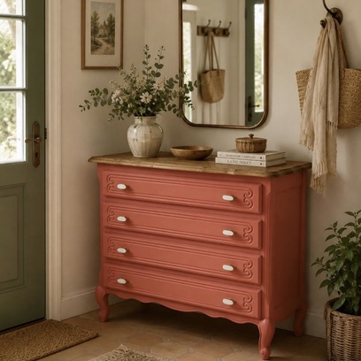 Vente avec paiement en ligne: Commode relookée pêche cancan plateau bois clair