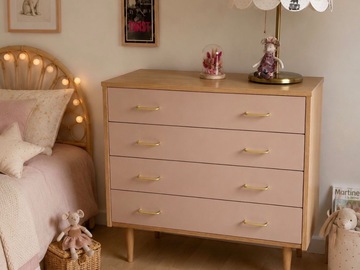 Vente avec paiement en ligne: Commode vintage rose années 50 pieds compas