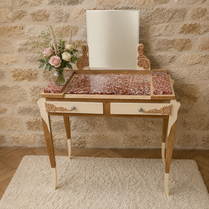 Vente avec paiement en ligne: Coiffeuse Art Déco marbre bordeaux miroir restaurée