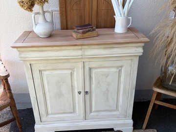Vente avec paiement en ligne: Buffet Shabby Chic Blanc Patiné Bois Brut