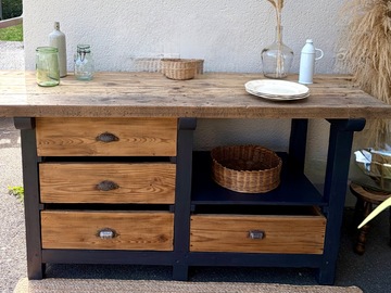 Vente avec paiement en ligne: Meuble de Métier Industriel Bois Brut Noir