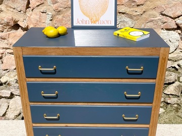 Vente avec paiement en ligne: Commode années 50 tiroirs bleu marine