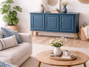Vente avec paiement en ligne: Enfilade scandinave bleue pieds compas