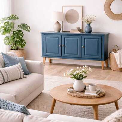 Vente avec paiement en ligne: Enfilade scandinave bleue pieds compas