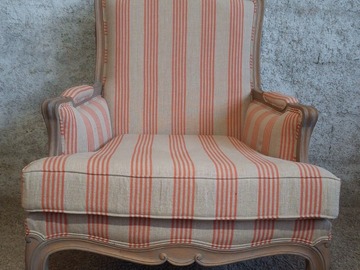Vente avec paiement en ligne: Fauteuil bergère Louis XV lin beige corail