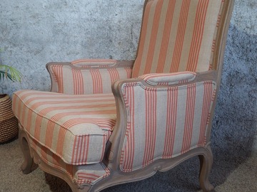 Vente avec paiement en ligne: Fauteuil bergère Louis XV lin beige corail