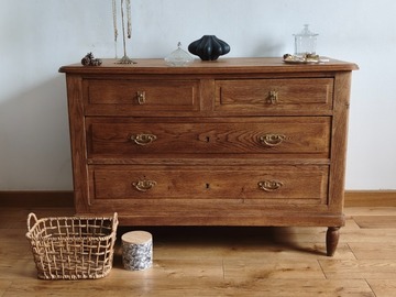Vente avec paiement en ligne: Commode Coiffeuse Vintage Chêne Massif Pieds Fuseaux