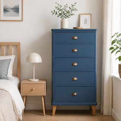 Vente avec paiement en ligne: Commode semainier scandinave 5 tiroirs pieds compas