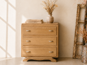 Vente avec paiement en ligne: Commode vintage chêne rénovée, pieds moustache