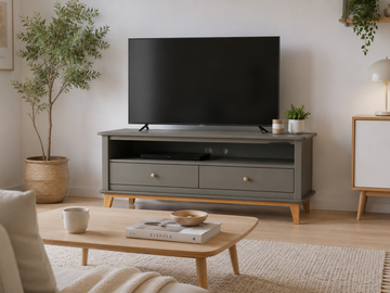 Vente avec paiement en ligne: Meuble TV scandinave vert pieds compas rénové
