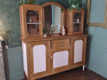 Vente avec paiement en ligne: Buffet Coiffeuse Art Déco Chêne Massif Miroir