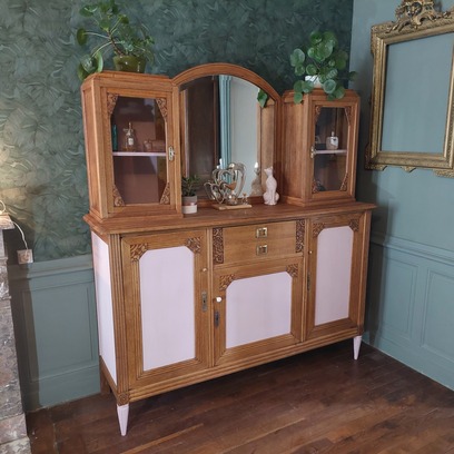Vente avec paiement en ligne: Buffet Coiffeuse Art Déco Chêne Massif Miroir