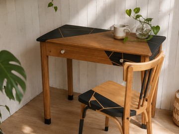 Vente avec paiement en ligne: Bureau vintage chêne décor graphique noir