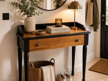 Vente avec paiement en ligne: Bureau Console Noir Vintage avec Grand Tiroir