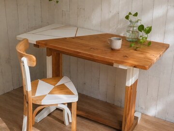 Vente avec paiement en ligne: Table bistrot années 50 bois massif blanche