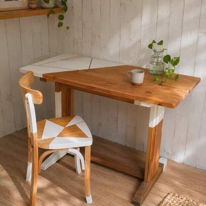 Vente avec paiement en ligne: Table bistrot années 50 bois massif blanche