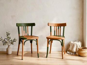 Vente avec paiement en ligne: Paire de chaises bistrot vintage vert olive