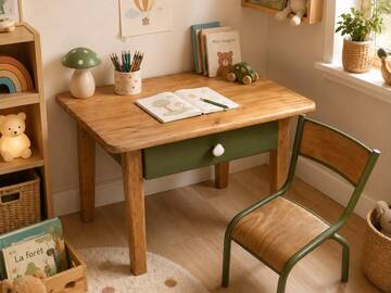 Vente avec paiement en ligne: Bureau d'écolier ancien 1930 vert avec chaise