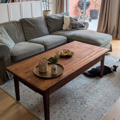 Vente avec paiement en ligne: Table basse de ferme ancienne 2 tiroirs