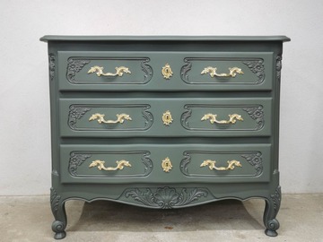 Vente avec paiement en ligne: Commode merisier vintage, 3 tiroirs, poignées dorées