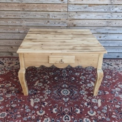 Vente avec paiement en ligne: Table basse ancienne bois massif tiroirs bleus