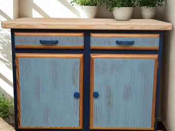 Vente avec paiement en ligne: Buffet Mado vintage bleu nuit frêne massif